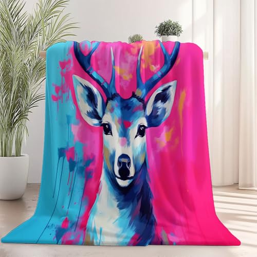Waschbar Kuscheldecke Flanell Fleecedecke Blau – Warme Hautfreundliche Gekritzel Ölgemälde Hirsch Linie Bedruckte Decke für Sofa Couch Bett Wohnzimmer Schlafzimmer, 220 x 240 cm Waschbar Kuscheldecke Flanell Fleecedecke Blau – Warme Hautfreundliche Gekritzel Ölgemälde Hirsch Linie Bedruckte Decke für Sofa Couch Bett Wohnzimmer Schlafzimmer, 220 x 240 cm von Generic