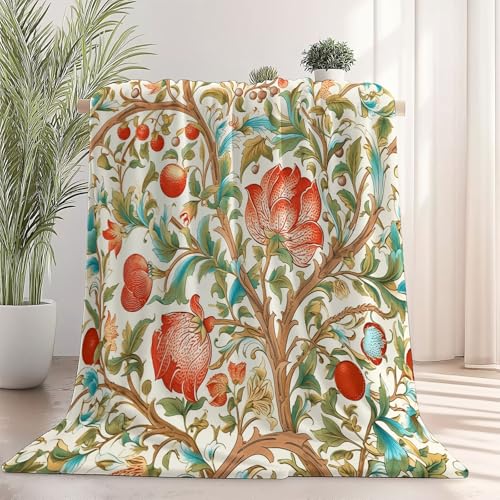 Waschbar Kuscheldecke Flanell Fleecedecke Braun Grün – Warme Hautfreundliche Granatapfelblüte Im William Morris-Stil Bedruckte Decke für Sofa Couch Bett Wohnzimmer Schlafzimmer, 180 x 220 cm von Generic