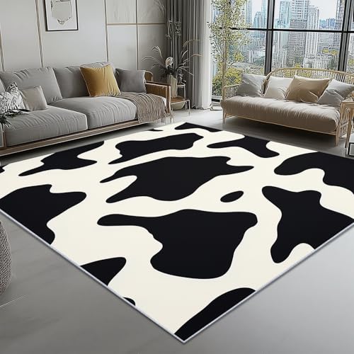 Waschbar Teppich für Wohnzimmer Esszimmer Kinderzimmer Abstrakt Camouflage Kuhmuster Thema, Flanell Nachttisch Teppich mit Rutschfester TPR-Rückseite 140 x 200 cm, Schwarz Weiß Waschbar Teppich für Wohnzimmer Esszimmer Kinderzimmer Abstrakt Camouflage Kuhmuster Thema, Flanell Nachttisch Teppich mit Rutschfester TPR-Rückseite 140 x 200 cm, Schwarz Weiß von Generic