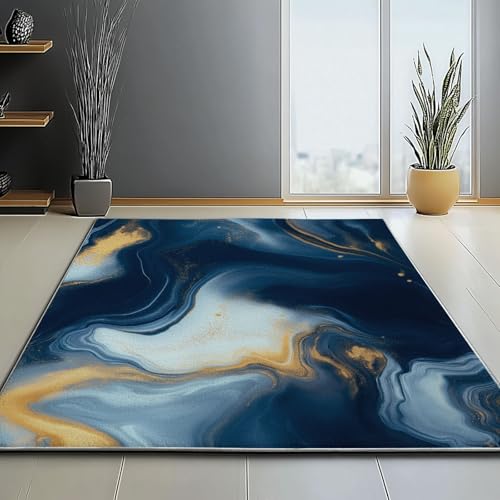 Waschbar Teppich für Wohnzimmer Esszimmer Kinderzimmer Abstrakt Flüssiger Wirbel Marmor Textur Thema, Flanell Nachttisch Teppich mit Rutschfester TPR-Rückseite 160 x 230 cm, Blau Waschbar Teppich für Wohnzimmer Esszimmer Kinderzimmer Abstrakt Flüssiger Wirbel Marmor Textur Thema, Flanell Nachttisch Teppich mit Rutschfester TPR-Rückseite 160 x 230 cm, Blau von Generic
