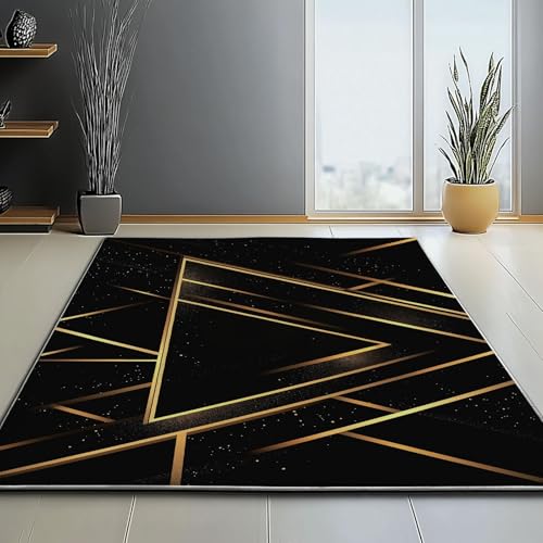 Waschbar Teppich für Wohnzimmer Esszimmer Kinderzimmer Abstrakt Geometrie Linien Dreiecke Thema, Flanell Nachttisch Teppich mit Rutschfester TPR-Rückseite 160 x 230 cm, Schwarz Waschbar Teppich für Wohnzimmer Esszimmer Kinderzimmer Abstrakt Geometrie Linien Dreiecke Thema, Flanell Nachttisch Teppich mit Rutschfester TPR-Rückseite 160 x 230 cm, Schwarz von Generic