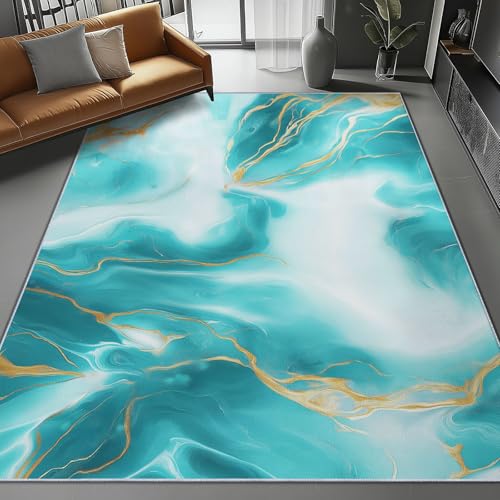 Waschbar Teppich für Wohnzimmer Esszimmer Kinderzimmer Abstrakt Marmortextur Kunst Thema, Flanell Nachttisch Teppich mit Rutschfester TPR-Rückseite 60 x 110 cm, Türkis Waschbar Teppich für Wohnzimmer Esszimmer Kinderzimmer Abstrakt Marmortextur Kunst Thema, Flanell Nachttisch Teppich mit Rutschfester TPR-Rückseite 60 x 110 cm, Türkis von Generic
