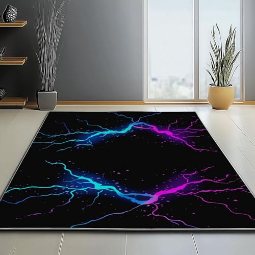 Waschbar Teppich für Wohnzimmer Esszimmer Kinderzimmer Abstrakt Neonfarbe Blitz Illustration Thema, Flanell Nachttisch Teppich mit Rutschfester TPR-Rückseite 160 x 230 cm, Schwarz Waschbar Teppich für Wohnzimmer Esszimmer Kinderzimmer Abstrakt Neonfarbe Blitz Illustration Thema, Flanell Nachttisch Teppich mit Rutschfester TPR-Rückseite 160 x 230 cm, Schwarz von Generic