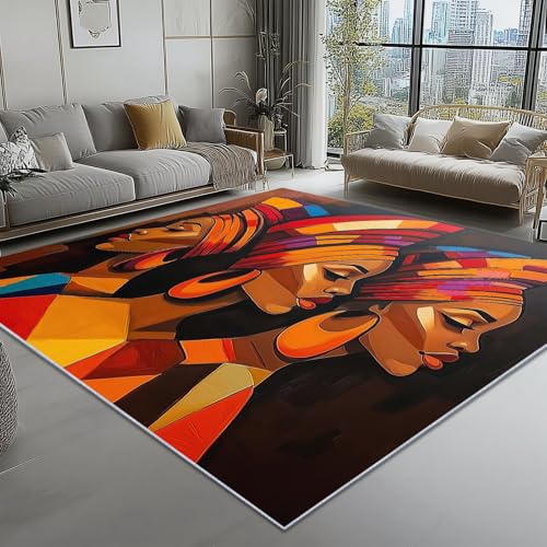 Waschbar Teppich für Wohnzimmer Esszimmer Kinderzimmer Abstrakt Porträt Einer Afrikanischen Frau Thema, Flanell Nachttisch Teppich mit Rutschfester TPR-Rückseite 120 x 180 cm, Orange Farbe Waschbar Teppich für Wohnzimmer Esszimmer Kinderzimmer Abstrakt Porträt Einer Afrikanischen Frau Thema, Flanell Nachttisch Teppich mit Rutschfester TPR-Rückseite 120 x 180 cm, Orange Farbe von Generic