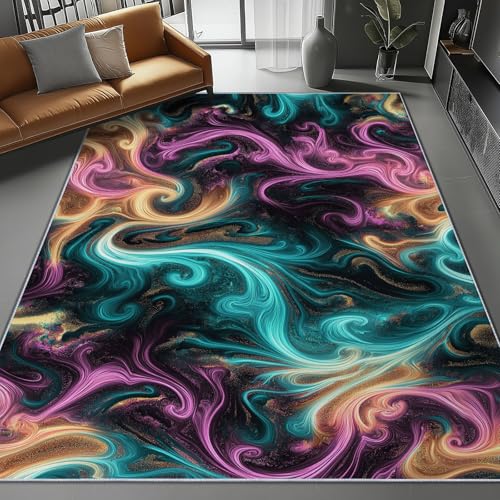 Waschbar Teppich für Wohnzimmer Esszimmer Kinderzimmer Abstrakt Wirbel Digitale Kunst Thema, Flanell Nachttisch Teppich mit Rutschfester TPR-Rückseite 60 x 110 cm, Lila von Generic