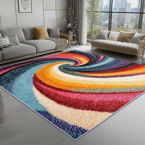 Waschbar Teppich für Wohnzimmer Esszimmer Kinderzimmer Abstrakt Wirbel Streifen Textur Thema, Flanell Nachttisch Teppich mit Rutschfester TPR-Rückseite 160 x 230 cm, Bunt Waschbar Teppich für Wohnzimmer Esszimmer Kinderzimmer Abstrakt Wirbel Streifen Textur Thema, Flanell Nachttisch Teppich mit Rutschfester TPR-Rückseite 160 x 230 cm, Bunt von Generic