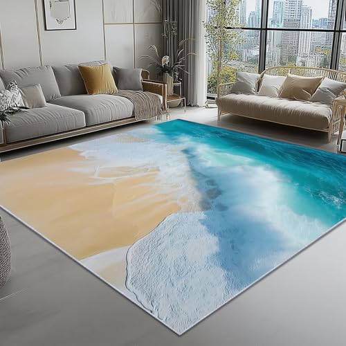 Waschbar Teppich für Wohnzimmer Esszimmer Kinderzimmer Küste Strand Wellen Fotografie Thema, Flanell Nachttisch Teppich mit Rutschfester TPR-Rückseite 60 x 110 cm, Türkis Waschbar Teppich für Wohnzimmer Esszimmer Kinderzimmer Küste Strand Wellen Fotografie Thema, Flanell Nachttisch Teppich mit Rutschfester TPR-Rückseite 60 x 110 cm, Türkis von Generic