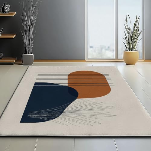 Waschbar Teppich für Wohnzimmer Esszimmer Kinderzimmer Minimalismus Einfach Geometrische Kunst Linien Thema, Flanell Nachttisch Teppich mit Rutschfester TPR-Rückseite 60 x 110 cm, Khaki von Generic