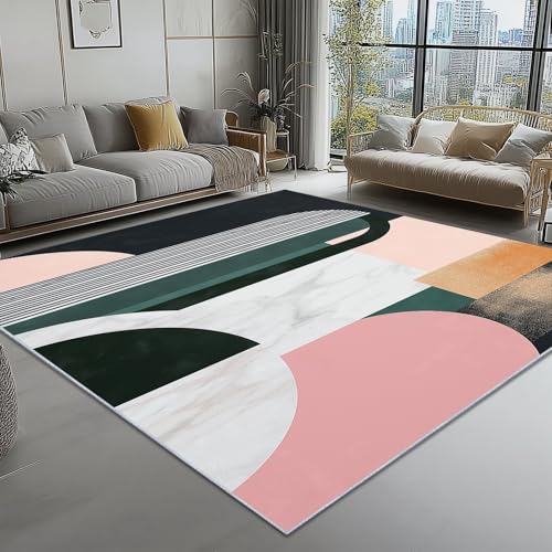 Waschbar Teppich für Wohnzimmer Esszimmer Kinderzimmer Minimalismus Geometrie Architektur Thema, Flanell Nachttisch Teppich mit Rutschfester TPR-Rückseite 60 x 110 cm, Rosa von Generic