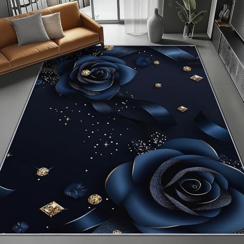 Waschbar Teppich für Wohnzimmer Esszimmer Kinderzimmer Modern Mode Blumen 3D-Kunst Thema, Flanell Nachttisch Teppich mit Rutschfester TPR-Rückseite 140 x 200 cm, Marineblau Waschbar Teppich für Wohnzimmer Esszimmer Kinderzimmer Modern Mode Blumen 3D-Kunst Thema, Flanell Nachttisch Teppich mit Rutschfester TPR-Rückseite 140 x 200 cm, Marineblau von Generic