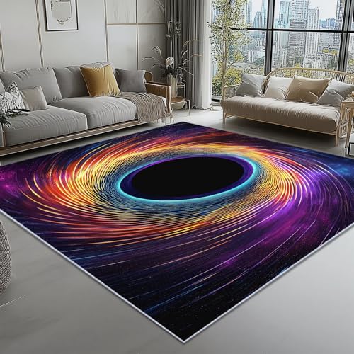 Waschbar Teppich für Wohnzimmer Esszimmer Kinderzimmer Surrealismus Abstrakt Strichzeichnungen Thema, Flanell Nachttisch Teppich mit Rutschfester TPR-Rückseite 120 x 180 cm, Dunkelblau von Generic