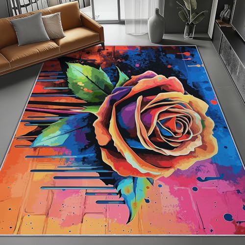 Waschbar Teppich für Wohnzimmer Esszimmer Kinderzimmer Surrealismus Blumen Graffiti-Kunst Thema, Flanell Nachttisch Teppich mit Rutschfester TPR-Rückseite 160 x 230 cm, Bunt Waschbar Teppich für Wohnzimmer Esszimmer Kinderzimmer Surrealismus Blumen Graffiti-Kunst Thema, Flanell Nachttisch Teppich mit Rutschfester TPR-Rückseite 160 x 230 cm, Bunt von Generic