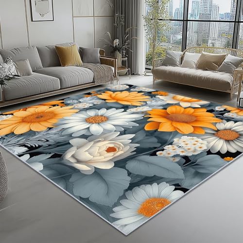 Waschbar Teppich für Wohnzimmer Esszimmer Kinderzimmer Surrealismus Blumen Handgezeichnete Illustration Thema, Flanell Nachttisch Teppich mit Rutschfester TPR-Rückseite 140 x 200 cm, Orange Farbe Waschbar Teppich für Wohnzimmer Esszimmer Kinderzimmer Surrealismus Blumen Handgezeichnete Illustration Thema, Flanell Nachttisch Teppich mit Rutschfester TPR-Rückseite 140 x 200 cm, Orange Farbe von Generic