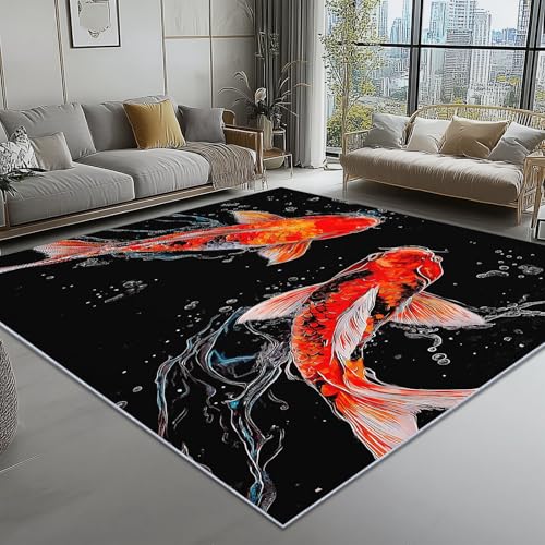 Waschbar Teppich für Wohnzimmer Esszimmer Kinderzimmer Surrealismus Fantasie Koi Thema, Flanell Nachttisch Teppich mit Rutschfester TPR-Rückseite 160 x 230 cm, Schwarz Waschbar Teppich für Wohnzimmer Esszimmer Kinderzimmer Surrealismus Fantasie Koi Thema, Flanell Nachttisch Teppich mit Rutschfester TPR-Rückseite 160 x 230 cm, Schwarz von Generic