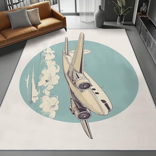 Waschbar Teppich für Wohnzimmer Esszimmer Kinderzimmer Vintage Schlicht Flugzeug Illustration Thema, Flanell Nachttisch Teppich mit Rutschfester TPR-Rückseite 100 x 150 cm, Khaki Waschbar Teppich für Wohnzimmer Esszimmer Kinderzimmer Vintage Schlicht Flugzeug Illustration Thema, Flanell Nachttisch Teppich mit Rutschfester TPR-Rückseite 100 x 150 cm, Khaki von Generic