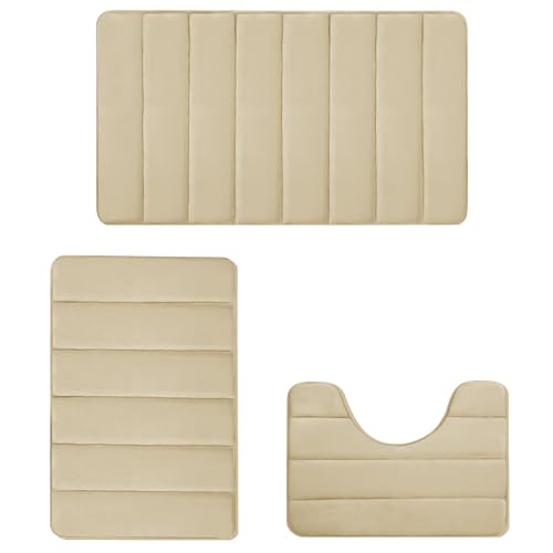 Waschbare Badteppich-Set, Badematten für den Toilettenbereich - 3X U-förmige rutschfeste WC-Vorleger Set - Weicher, saugfähiger quadratischer -Badteppich, waschbar von Generic