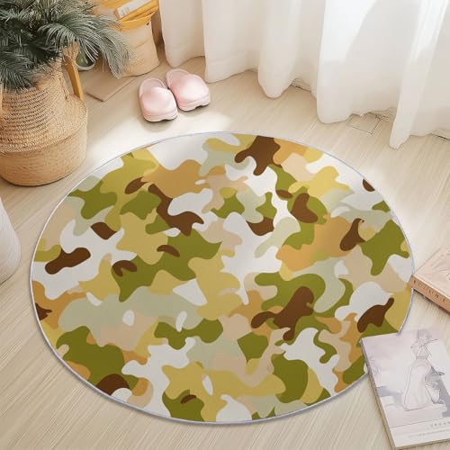 Waschbare Runde Teppiche 100 cm, Camouflage Abstrakt Textur Rutschfester Runder Teppich für das Wohnzimmer, Bunt Weicher Niedrigfloriger Teppich für unter den Esstisch Waschbare Runde Teppiche 100 cm, Camouflage Abstrakt Textur Rutschfester Runder Teppich für das Wohnzimmer, Bunt Weicher Niedrigfloriger Teppich für unter den Esstisch von Generic
