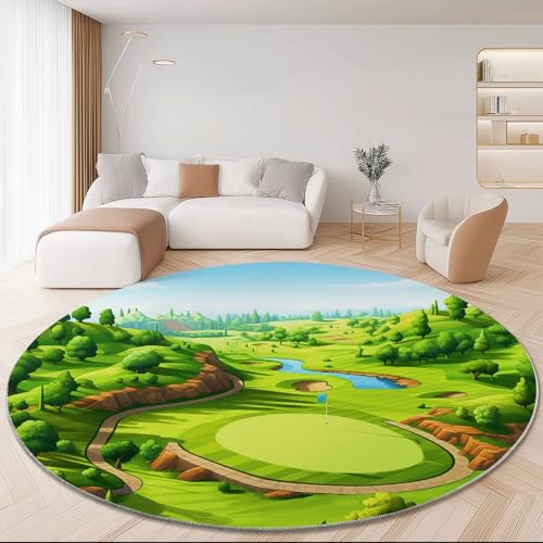 Waschbare Runde Teppiche 100 cm, Cartoon Anime Gras Rutschfester Runder Teppich für das Wohnzimmer, Bunt Weicher Niedrigfloriger Teppich für unter den Esstisch von Generic