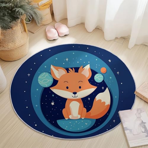 Waschbare Runde Teppiche 100 cm, Cartoon Niedlich Weltraum Fuchs Rutschfester Runder Teppich für das Wohnzimmer, Bunt Weicher Niedrigfloriger Teppich für unter den Esstisch Waschbare Runde Teppiche 100 cm, Cartoon Niedlich Weltraum Fuchs Rutschfester Runder Teppich für das Wohnzimmer, Bunt Weicher Niedrigfloriger Teppich für unter den Esstisch von Generic
