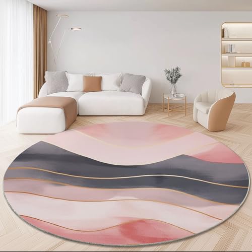 Waschbare Runde Teppiche 120 cm, Aquarell Abstrakt Wellenlinien Rutschfester Runder Teppich für das Wohnzimmer, Bunt Weicher Niedrigfloriger Teppich für unter den Esstisch von Generic