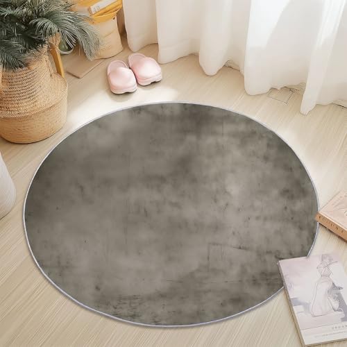 Waschbare Runde Teppiche 120 cm, Einfach Textur Wischmopp Rutschfester Runder Teppich für das Wohnzimmer, Dunkelgrau Weicher Niedrigfloriger Teppich für unter den Esstisch von Generic