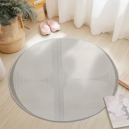 Waschbare Runde Teppiche 140 cm, Abstrakt Ellipse Linien Textur Rutschfester Runder Teppich für das Wohnzimmer, Cremefarben Weicher Niedrigfloriger Teppich für unter den Esstisch Waschbare Runde Teppiche 140 cm, Abstrakt Ellipse Linien Textur Rutschfester Runder Teppich für das Wohnzimmer, Cremefarben Weicher Niedrigfloriger Teppich für unter den Esstisch von Generic