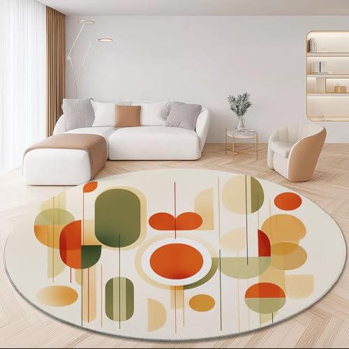 Waschbare Runde Teppiche 140 cm, Abstrakt Geometrisch Linien Rutschfester Runder Teppich für das Wohnzimmer, Bunt Weicher Niedrigfloriger Teppich für unter den Esstisch von Generic