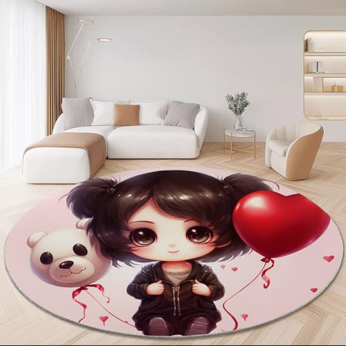 Waschbare Runde Teppiche 140 cm, Cartoon Luftballons Herzen Kleines Mädchen Rutschfester Runder Teppich für das Wohnzimmer, Bunt Weicher Niedrigfloriger Teppich für unter den Esstisch Waschbare Runde Teppiche 140 cm, Cartoon Luftballons Herzen Kleines Mädchen Rutschfester Runder Teppich für das Wohnzimmer, Bunt Weicher Niedrigfloriger Teppich für unter den Esstisch von Generic