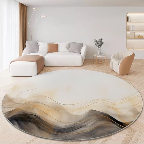 Waschbare Runde Teppiche 140 cm, Einfach Elegant Abstrakt Textur Rutschfester Runder Teppich für das Wohnzimmer, Grau Gold Weicher Niedrigfloriger Teppich für unter den Esstisch Waschbare Runde Teppiche 140 cm, Einfach Elegant Abstrakt Textur Rutschfester Runder Teppich für das Wohnzimmer, Grau Gold Weicher Niedrigfloriger Teppich für unter den Esstisch von Generic