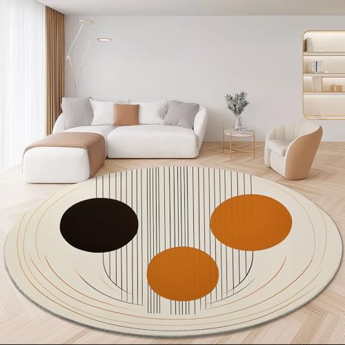 Waschbare Runde Teppiche 140 cm, Retro Abstrakt Kreise Linien Rutschfester Runder Teppich für das Wohnzimmer, Bunt Weicher Niedrigfloriger Teppich für unter den Esstisch von Generic