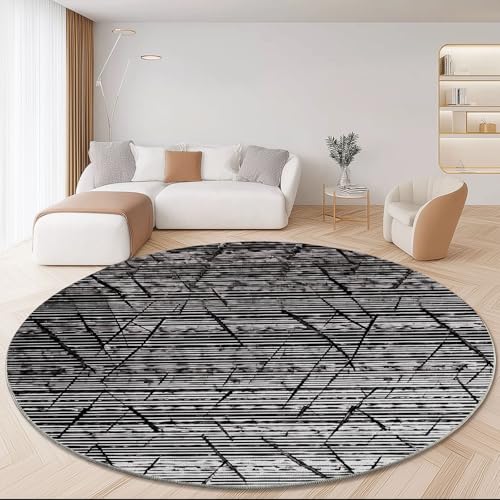 Waschbare Runde Teppiche 140 cm, Schlicht Textur Linien Rutschfester Runder Teppich für das Wohnzimmer, Grau Schwarz Weicher Niedrigfloriger Teppich für unter den Esstisch Waschbare Runde Teppiche 140 cm, Schlicht Textur Linien Rutschfester Runder Teppich für das Wohnzimmer, Grau Schwarz Weicher Niedrigfloriger Teppich für unter den Esstisch von Generic