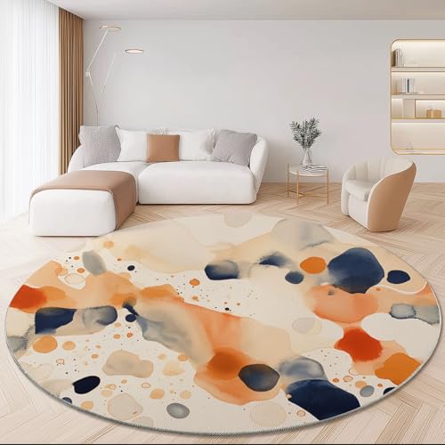 Waschbare Runde Teppiche 160 cm, Aquarell Abstrakt Wirbel Rutschfester Runder Teppich für das Wohnzimmer, Bunt Weicher Niedrigfloriger Teppich für unter den Esstisch von Generic