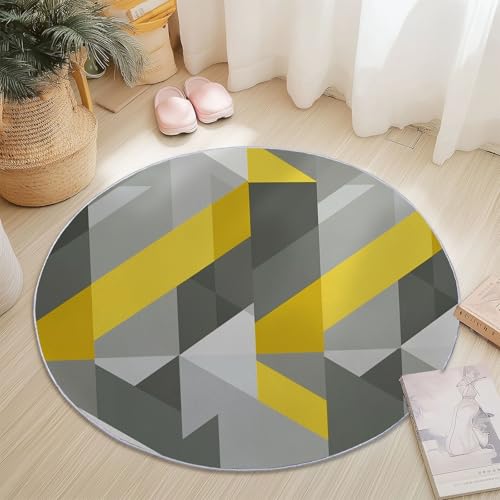 Waschbare Runde Teppiche 160 cm, Geometrisch Einfach Modern Rutschfester Runder Teppich für das Wohnzimmer, Grau Gelb Weicher Niedrigfloriger Teppich für unter den Esstisch Waschbare Runde Teppiche 160 cm, Geometrisch Einfach Modern Rutschfester Runder Teppich für das Wohnzimmer, Grau Gelb Weicher Niedrigfloriger Teppich für unter den Esstisch von Generic