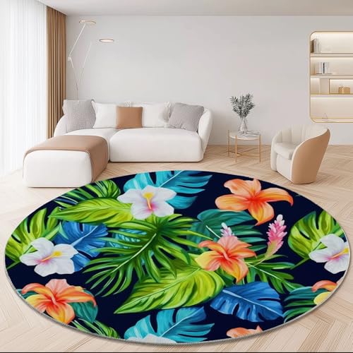 Waschbare Runde Teppiche 60 cm, Aquarell Blumen Blätter Textur Rutschfester Runder Teppich für das Wohnzimmer, Bunt Weicher Niedrigfloriger Teppich für unter den Esstisch Waschbare Runde Teppiche 60 cm, Aquarell Blumen Blätter Textur Rutschfester Runder Teppich für das Wohnzimmer, Bunt Weicher Niedrigfloriger Teppich für unter den Esstisch von Generic