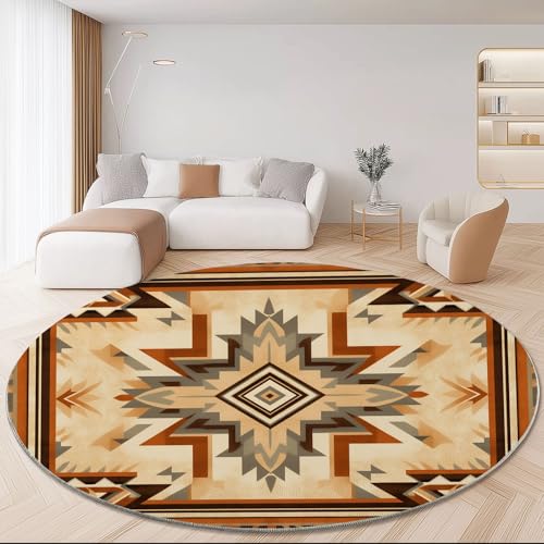 Waschbare Runde Teppiche 60 cm, Geometrisch Rahmen Textur Linien Rutschfester Runder Teppich für das Wohnzimmer, Bunt Weicher Niedrigfloriger Teppich für unter den Esstisch von Generic