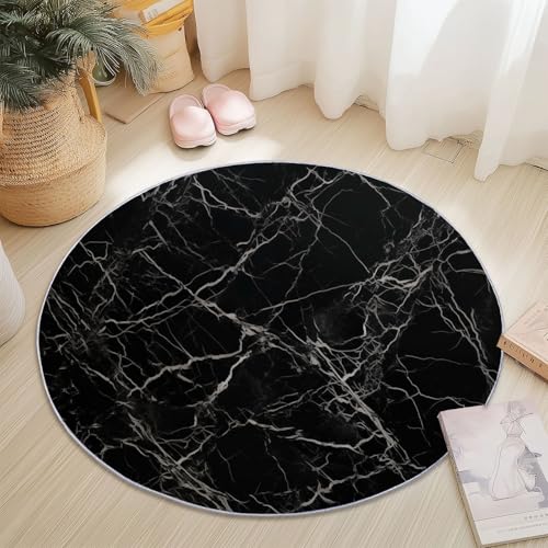 Waschbare Runde Teppiche 60 cm, Modern Marmor Linien Rutschfester Runder Teppich für das Wohnzimmer, Schwarz Weiß Weicher Niedrigfloriger Teppich für unter den Esstisch Waschbare Runde Teppiche 60 cm, Modern Marmor Linien Rutschfester Runder Teppich für das Wohnzimmer, Schwarz Weiß Weicher Niedrigfloriger Teppich für unter den Esstisch von Generic