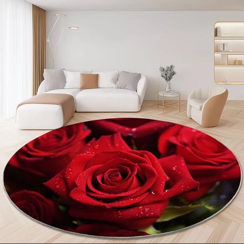 Waschbare Runde Teppiche 60 cm, Nahaufnahme Blume Rose Romantik Rutschfester Runder Teppich für das Wohnzimmer, Bunt Weicher Niedrigfloriger Teppich für unter den Esstisch Waschbare Runde Teppiche 60 cm, Nahaufnahme Blume Rose Romantik Rutschfester Runder Teppich für das Wohnzimmer, Bunt Weicher Niedrigfloriger Teppich für unter den Esstisch von Generic