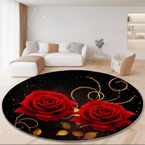 Waschbare Runde Teppiche 60 cm, Romantik Blumen Rose Linien Rutschfester Runder Teppich für das Wohnzimmer, Bunt Weicher Niedrigfloriger Teppich für unter den Esstisch Waschbare Runde Teppiche 60 cm, Romantik Blumen Rose Linien Rutschfester Runder Teppich für das Wohnzimmer, Bunt Weicher Niedrigfloriger Teppich für unter den Esstisch von Generic