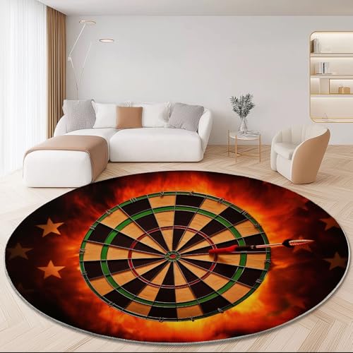 Waschbare Runde Teppiche 60 cm, Sci-Fi Dartscheibe Flammen Rutschfester Runder Teppich für das Wohnzimmer, Bunt Weicher Niedrigfloriger Teppich für unter den Esstisch von Generic