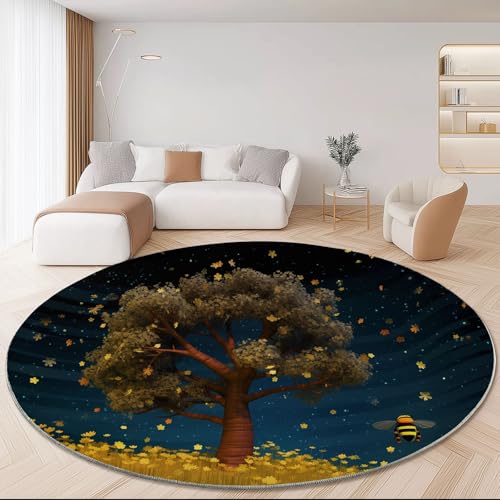 Waschbare Runde Teppiche 80 cm, 3D Baum Sternenhimmel Glühwürmchen Rutschfester Runder Teppich für das Wohnzimmer, Bunt Weicher Niedrigfloriger Teppich für unter den Esstisch Waschbare Runde Teppiche 80 cm, 3D Baum Sternenhimmel Glühwürmchen Rutschfester Runder Teppich für das Wohnzimmer, Bunt Weicher Niedrigfloriger Teppich für unter den Esstisch von Generic