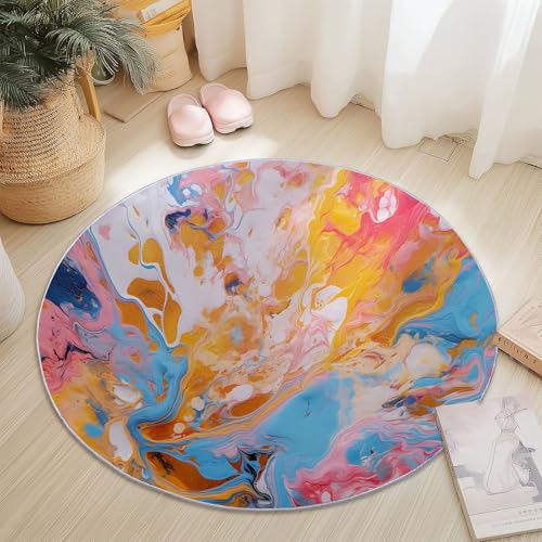Waschbare Runde Teppiche 80 cm, Abstrakt Graffiti Ölgemälde Textur Rutschfester Runder Teppich für das Wohnzimmer, Bunt Weicher Niedrigfloriger Teppich für unter den Esstisch Waschbare Runde Teppiche 80 cm, Abstrakt Graffiti Ölgemälde Textur Rutschfester Runder Teppich für das Wohnzimmer, Bunt Weicher Niedrigfloriger Teppich für unter den Esstisch von Generic