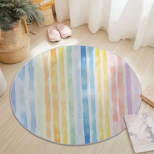 Waschbare Runde Teppiche 80 cm, Aquarell Streifen Linien Rutschfester Runder Teppich für das Wohnzimmer, Bunt Weicher Niedrigfloriger Teppich für unter den Esstisch Waschbare Runde Teppiche 80 cm, Aquarell Streifen Linien Rutschfester Runder Teppich für das Wohnzimmer, Bunt Weicher Niedrigfloriger Teppich für unter den Esstisch von Generic