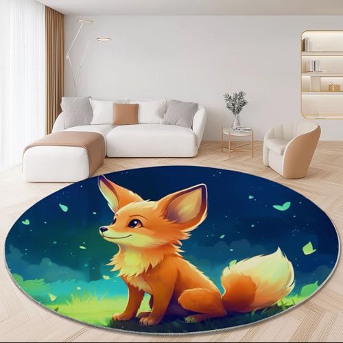 Waschbare Runde Teppiche 80 cm, Cartoon Niedlich Sternenhimmel Fuchs Rutschfester Runder Teppich für das Wohnzimmer, Bunt Weicher Niedrigfloriger Teppich für unter den Esstisch Waschbare Runde Teppiche 80 cm, Cartoon Niedlich Sternenhimmel Fuchs Rutschfester Runder Teppich für das Wohnzimmer, Bunt Weicher Niedrigfloriger Teppich für unter den Esstisch von Generic