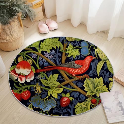 Waschbare Runde Teppiche 80 cm, William Morris Erdbeere Ranken Rutschfester Runder Teppich für das Wohnzimmer, Bunt Weicher Niedrigfloriger Teppich für unter den Esstisch von Generic