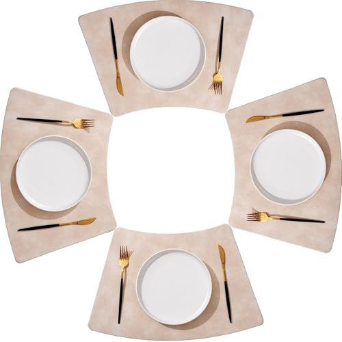 Waschbare Tischsets aus Leder für runde Tische, 4er-Set keilförmige Tischsets für den Esstisch, hitzebeständige Tischsets(Beige) von Generic