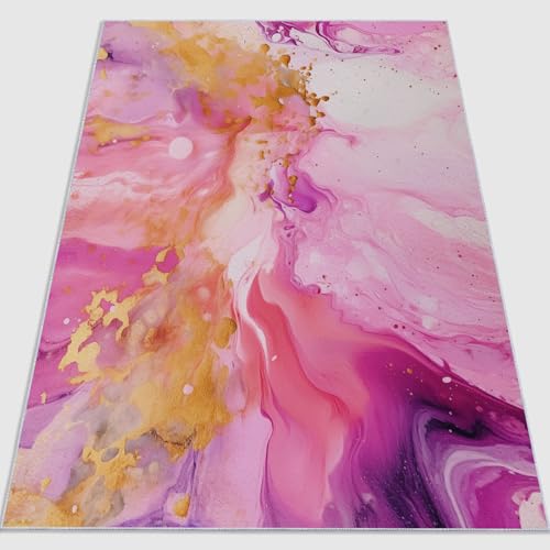 Waschbarer Kurzflor Teppich 160 x 230 cm, Rutschfester Ultraweicher Abstrakt Luxuriös Fließend Marmorstruktur Bedruckter Teppich aus gebürsteter Flanell Geeignet für Schlafzimmer Wohnzimmer Rosa Waschbarer Kurzflor Teppich 160 x 230 cm, Rutschfester Ultraweicher Abstrakt Luxuriös Fließend Marmorstruktur Bedruckter Teppich aus gebürsteter Flanell Geeignet für Schlafzimmer Wohnzimmer Rosa von Generic