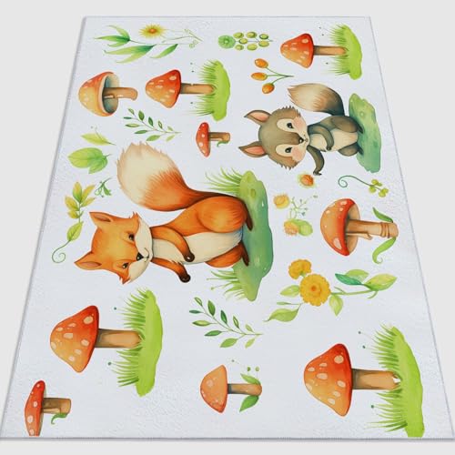 Waschbarer Kurzflor Teppich 160 x 230 cm, Rutschfester Ultraweicher Aquarell Niedlich Wald Pflanzen Fuchs Bedruckter Teppich aus gebürsteter Flanell Geeignet für Schlafzimmer Wohnzimmer Creme Waschbarer Kurzflor Teppich 160 x 230 cm, Rutschfester Ultraweicher Aquarell Niedlich Wald Pflanzen Fuchs Bedruckter Teppich aus gebürsteter Flanell Geeignet für Schlafzimmer Wohnzimmer Creme von Generic