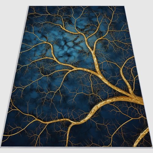 Waschbarer Kurzflor Teppich 80 x 150 cm, Rutschfester Ultraweicher Retro Abstrakt Natur Luxus Linien Bedruckter Teppich aus gebürsteter Flanell Geeignet für Schlafzimmer Wohnzimmer Marineblau Waschbarer Kurzflor Teppich 80 x 150 cm, Rutschfester Ultraweicher Retro Abstrakt Natur Luxus Linien Bedruckter Teppich aus gebürsteter Flanell Geeignet für Schlafzimmer Wohnzimmer Marineblau von Generic