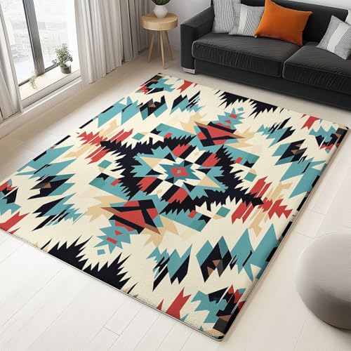 Waschbarer Kurzflor Teppich Anti-Rutsch 140 x 200 cm für Badezimmer Wohnzimmer Schlafzimmer Kinderzimmer Flur Läufer EIN Mericana geometrischer Stamm, Teppich Matte Faltbar Türkis Waschbarer Kurzflor Teppich Anti-Rutsch 140 x 200 cm für Badezimmer Wohnzimmer Schlafzimmer Kinderzimmer Flur Läufer EIN Mericana geometrischer Stamm, Teppich Matte Faltbar Türkis von Generic