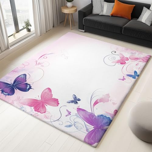 Waschbarer Kurzflor Teppich Anti-Rutsch 60 x 120 cm für Badezimmer Wohnzimmer Schlafzimmer Kinderzimmer Flur Läufer Cartoon-Schmetterlinge Florale Elemente, Teppich Matte Faltbar Hellrosa Waschbarer Kurzflor Teppich Anti-Rutsch 60 x 120 cm für Badezimmer Wohnzimmer Schlafzimmer Kinderzimmer Flur Läufer Cartoon-Schmetterlinge Florale Elemente, Teppich Matte Faltbar Hellrosa von Generic